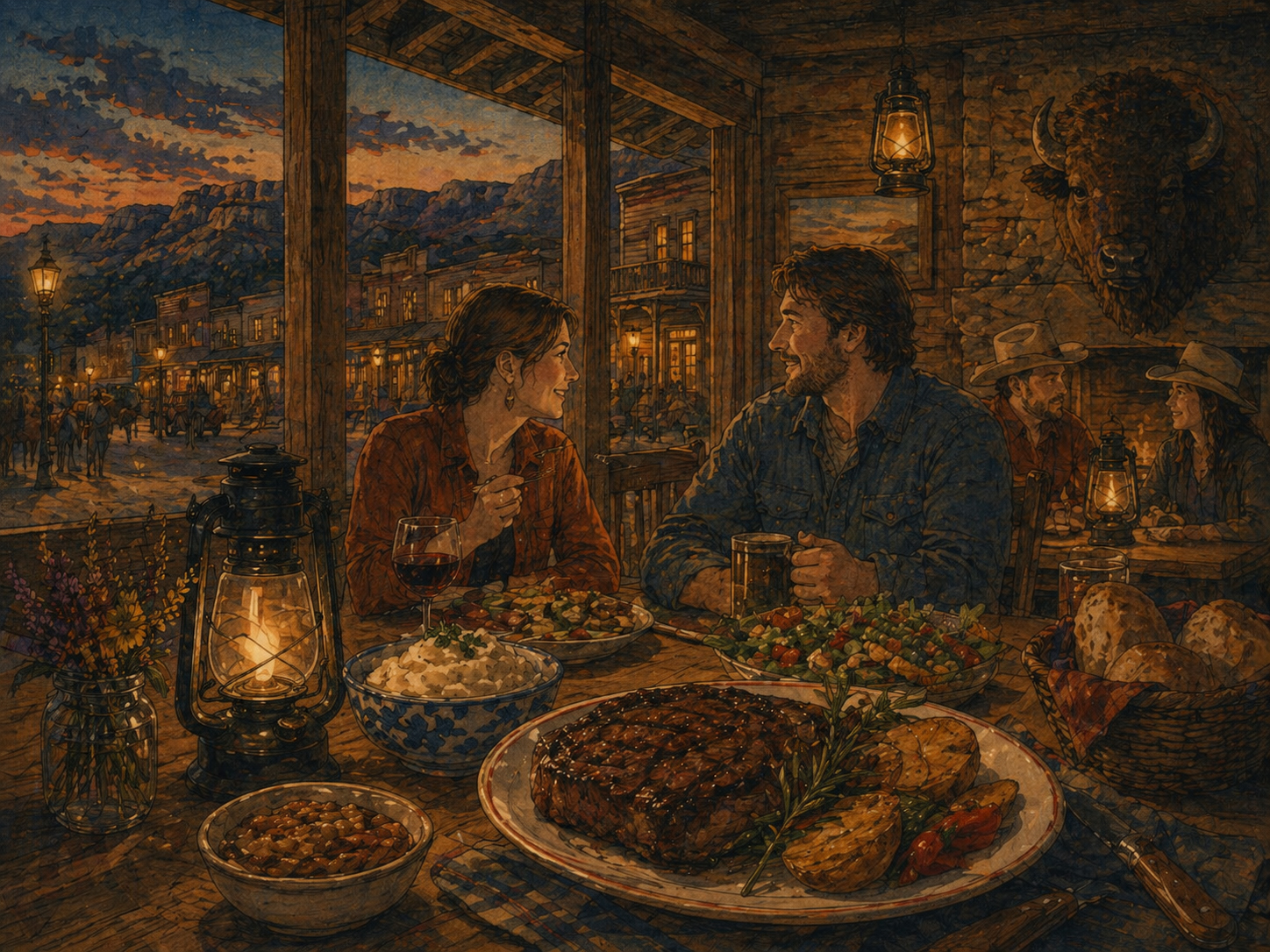 Medoraの西部風夕食とランタン