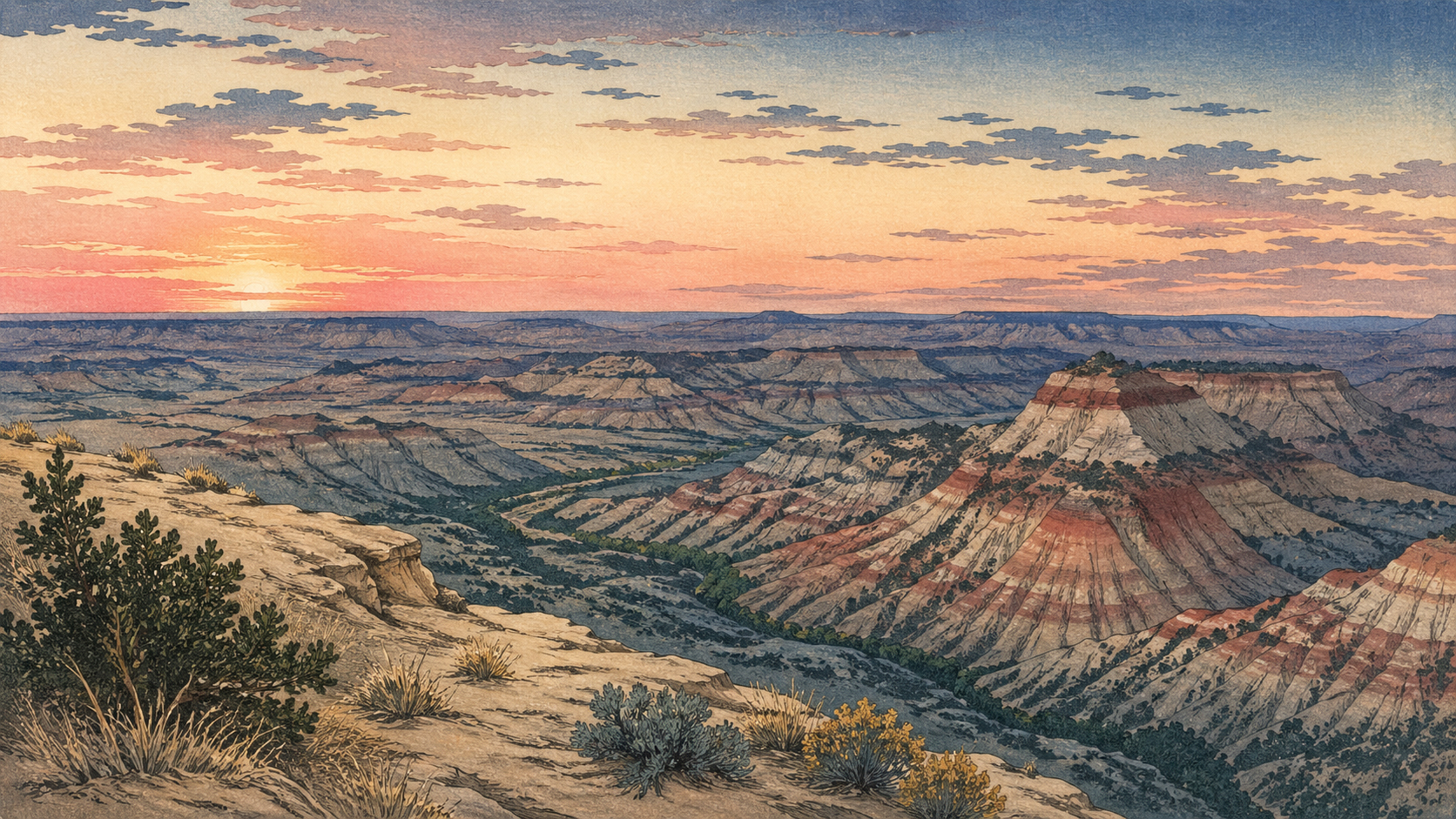 Painted Canyonの夜明けの展望
